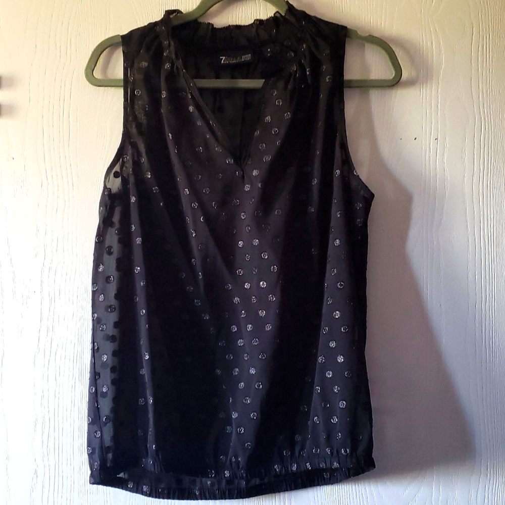 Black Shimmering Polka Dot Top